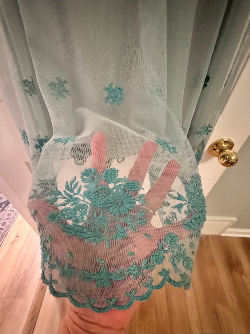 Betsey Johnson Sage Green Tulle Dress with Teal Floral Hem - Picture 4 of 5